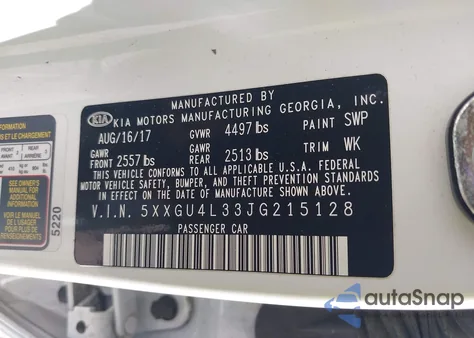 2018 Kia Optima Ex из США, поврежденный, VIN 5XXGU4L33JG215128